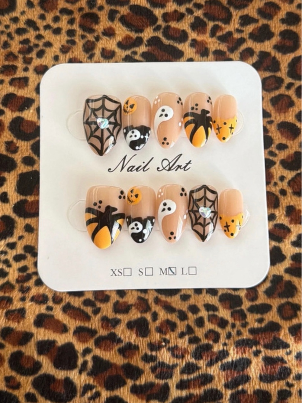 High Quality Halloween Press-On Nail Set — Orange, Black & White